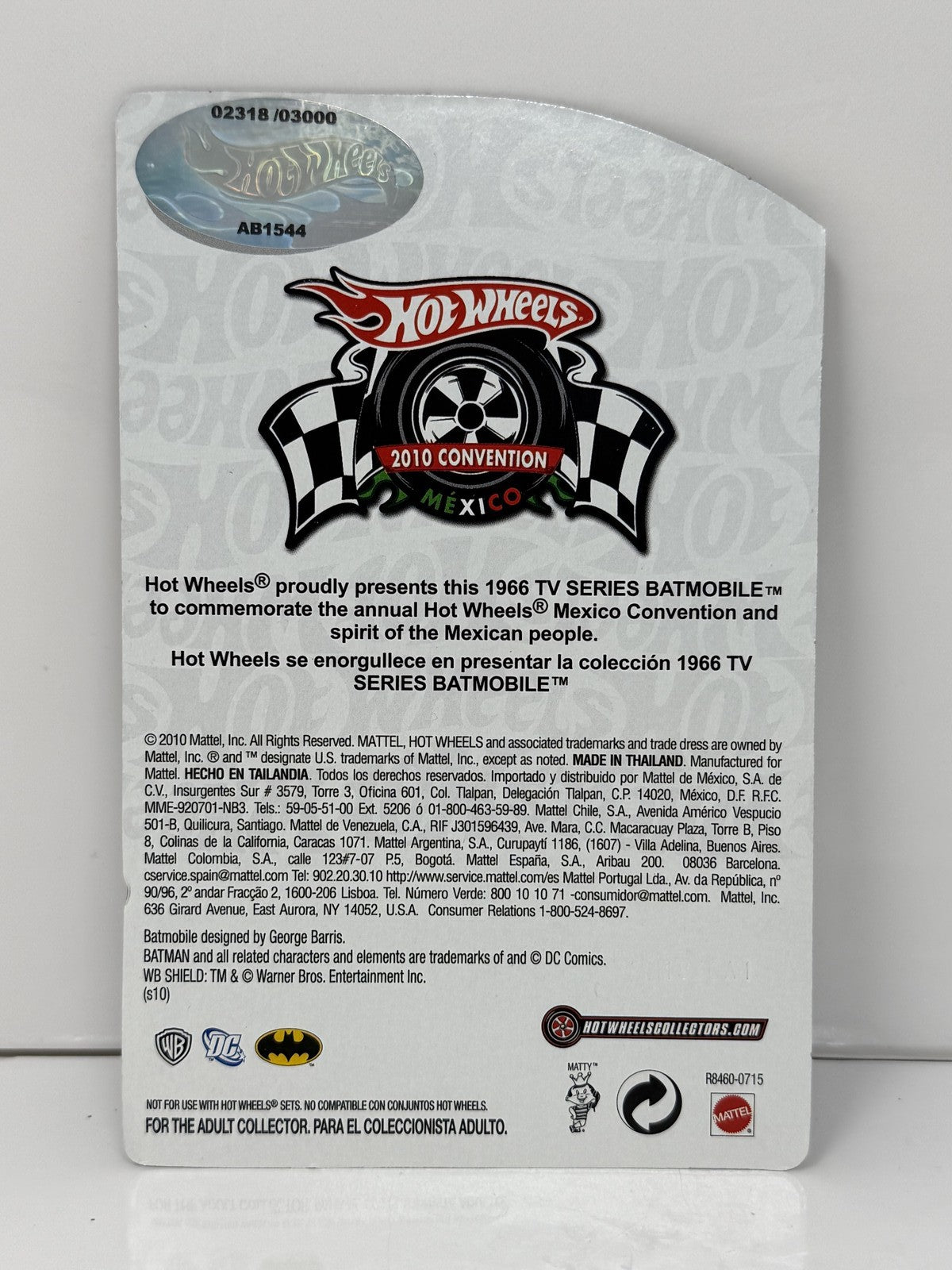 Hot Wheels 2010 Mexico Convention 1966 TV Series Batmobile 1:64 Diecast #2318