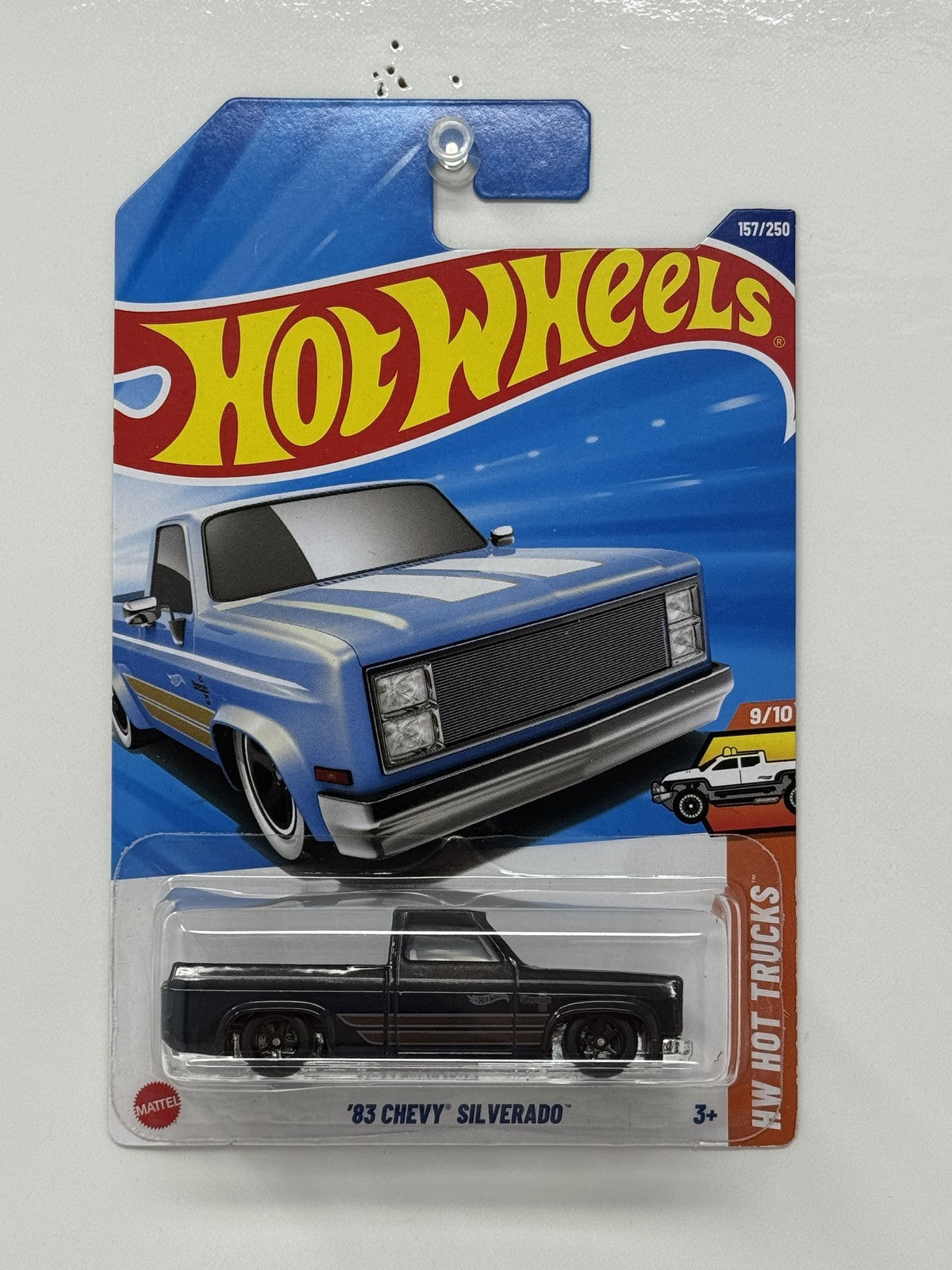 Hot Wheels Hot Trucks 1983 Chevy Silverado 1:64 Diecast Black Custom Real Riders