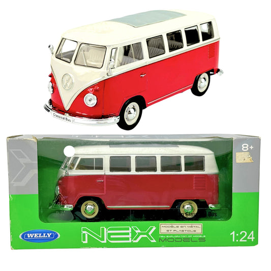 Welly Nex Models 1963 Volkswagen T1 Bus Red and White 1:24 Diecast