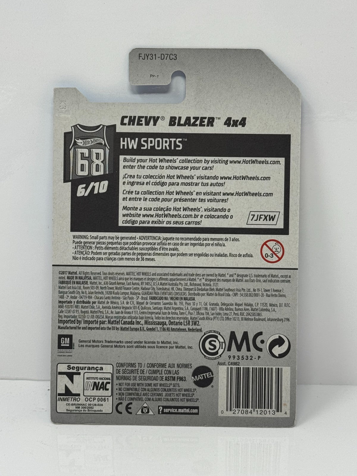 Hot Wheels Sports 1989 Chevy Blazer 4x4 1:64 Diecast