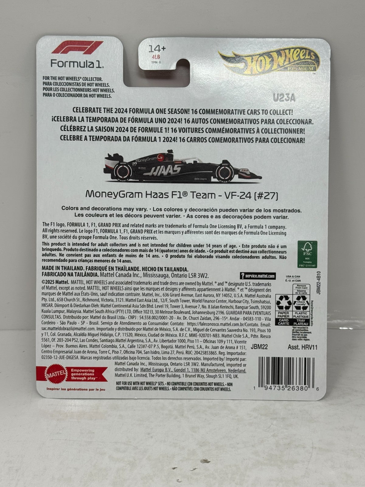 Hot Wheels Premium Formula 1 MoneyGram Haas F1 Team VF-24 #27 1:64 Diecast