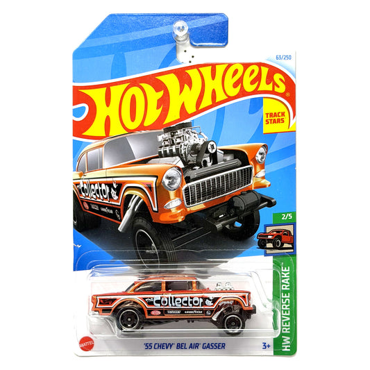 Hot Wheels HW Reverse Rake 1955 Chevy Bel Air Gasser Orange 1:64 Diecast