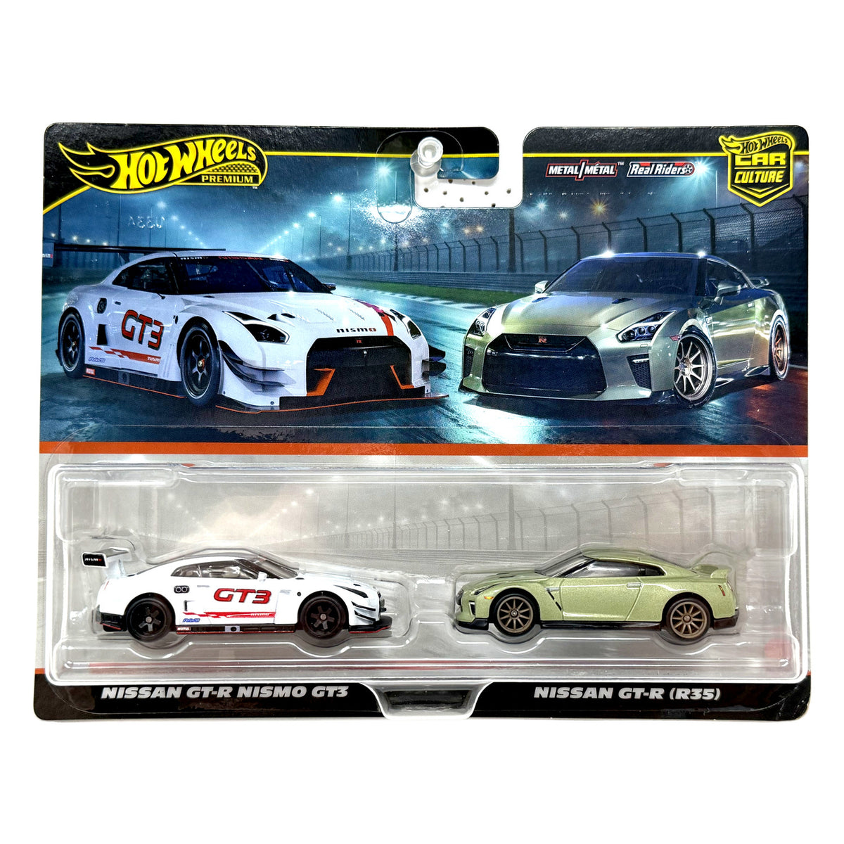 Hot Wheels Premium Nissan GT-R Nismo GT3 & GT-R R35 2-Pack 1:64 Diecast