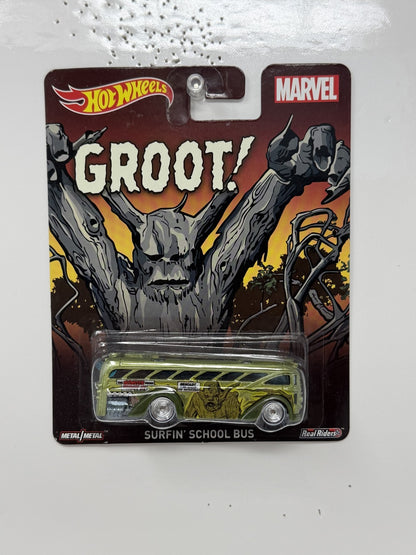 Hot Wheels Marvel Groot Surfin' School Bus 1:64 Diecast Real Riders