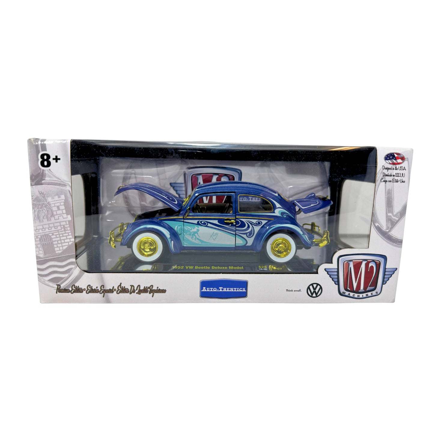 M2 Machines 1952 Volkswagen Beetle Deluxe Model CHASE 1:24 Diecast Gold Rims