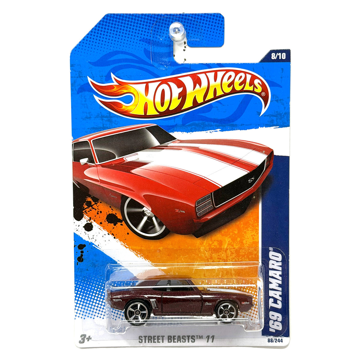 Hot Wheels Street Beasts 1969 Chevrolet Camaro 1:64 Diecast Burgundy