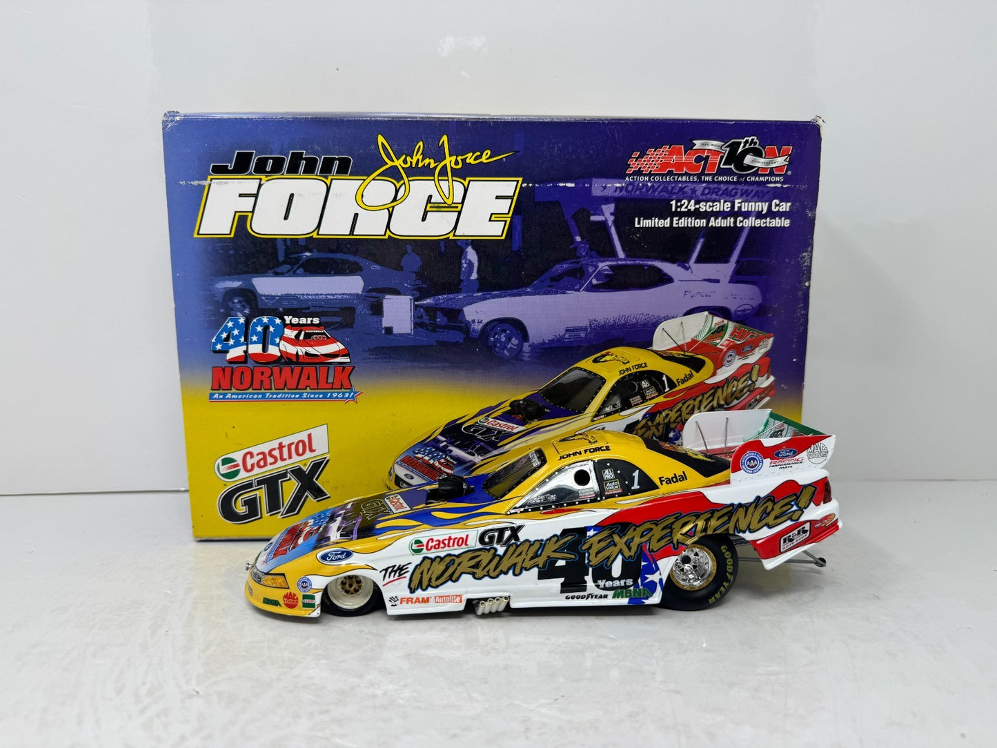 Action NHRA John Force 40th Anniv. Norwalk Raceway Park Castrol GTX 1:24 Diecast