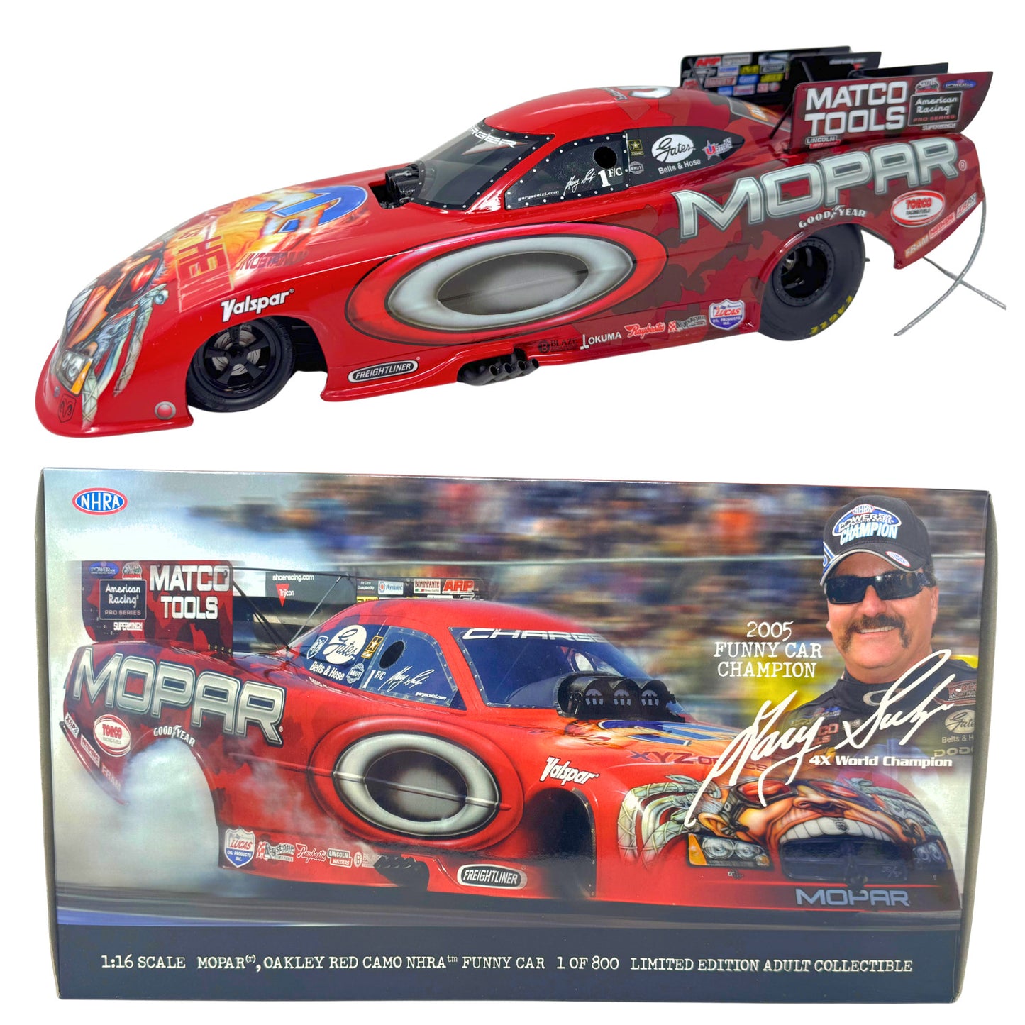 Milestone Gary Scelzi NHRA Oakley Red Camo Dodge Stratus Funny Car 1:16 Scale