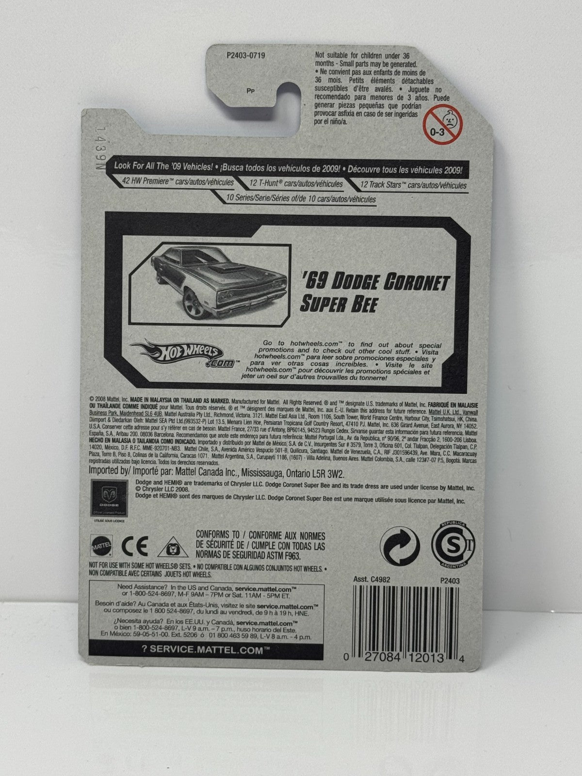 Hot Wheels Muscle Mania 1969 Dodge Coronet Super Bee 1:64 Diecast Blue