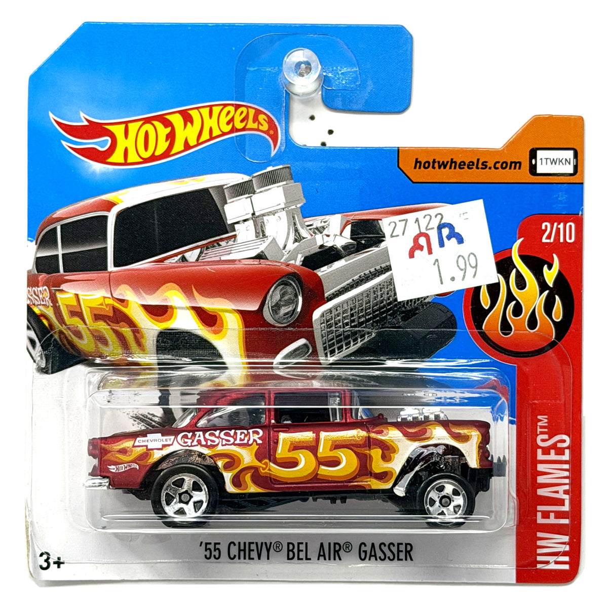 Hot Wheels HW Flames 1955 Chevy Bel Air Gasser Red 1:64 Diecast Short Card