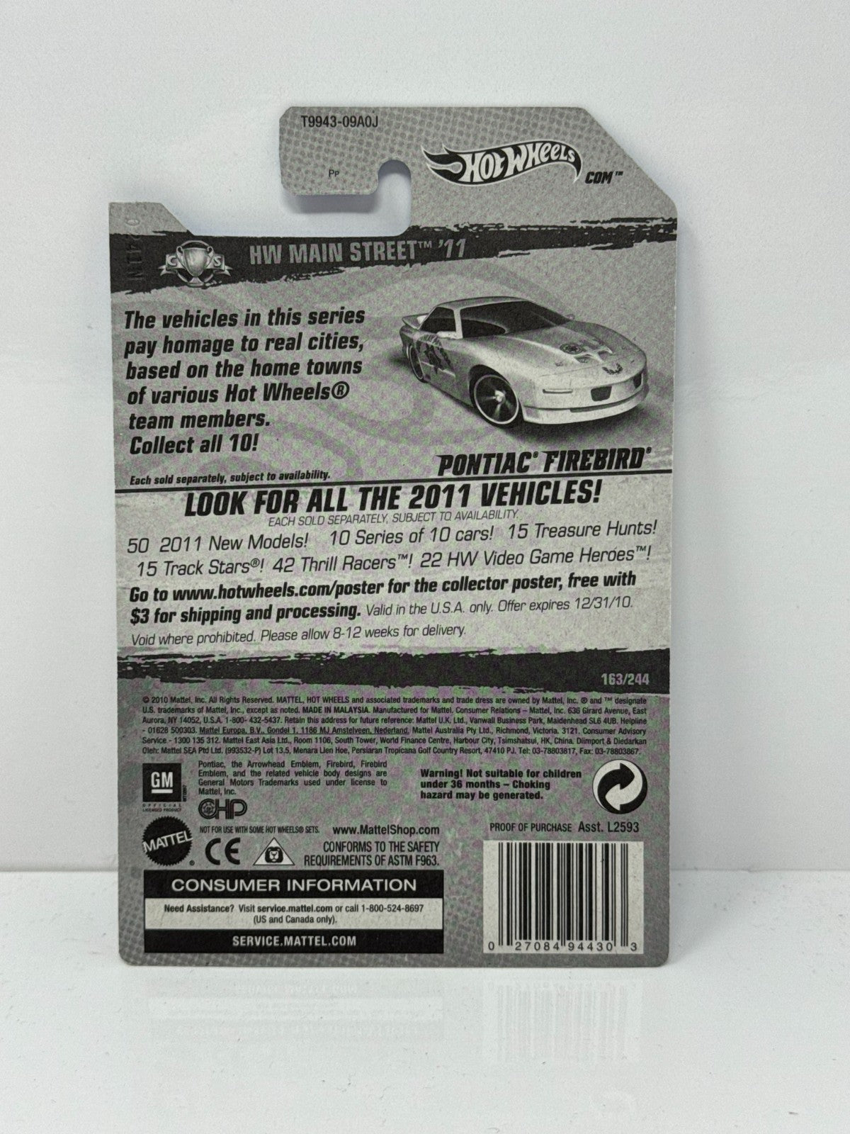 Hot Wheels Main Street 2011 Pontiac Firebird 1:64 Diecast Factory Sealed White