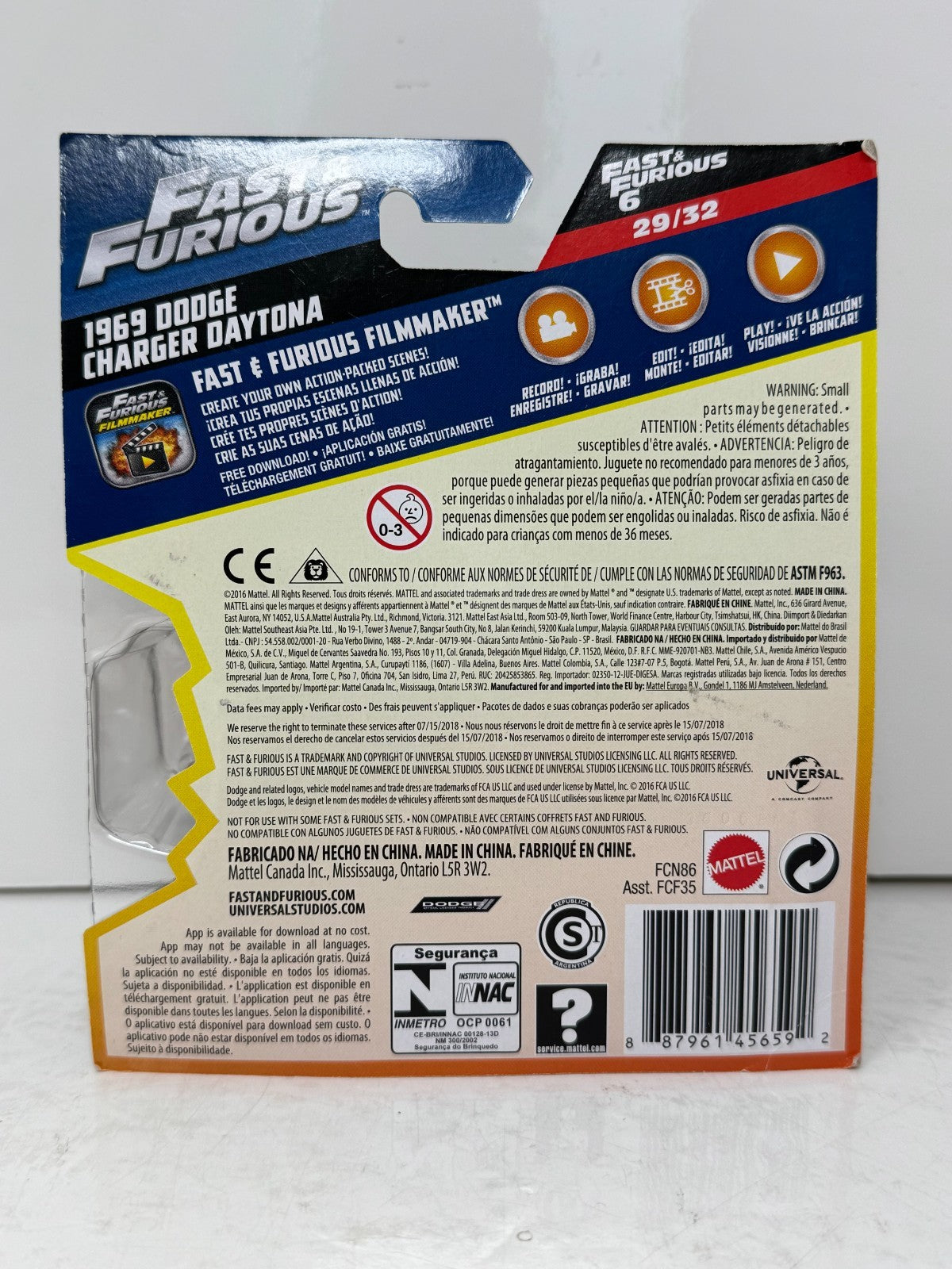 Mattel Fast & Furious 1969 Dodge Charger Daytona 1:55 Diecast