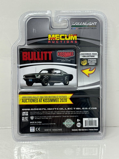 Greenlight Mecum Auctions 1968 Ford Mustang GT Fastback Bullitt 1:64 Diecast