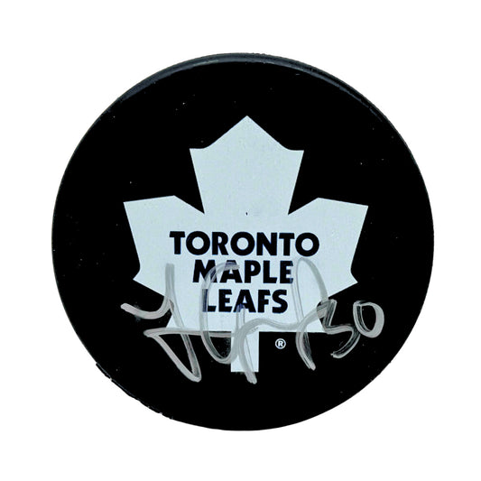 Jonas Gustavsson Toronto Maple Leafs Signed NHL Autograph Puck Silver Auto