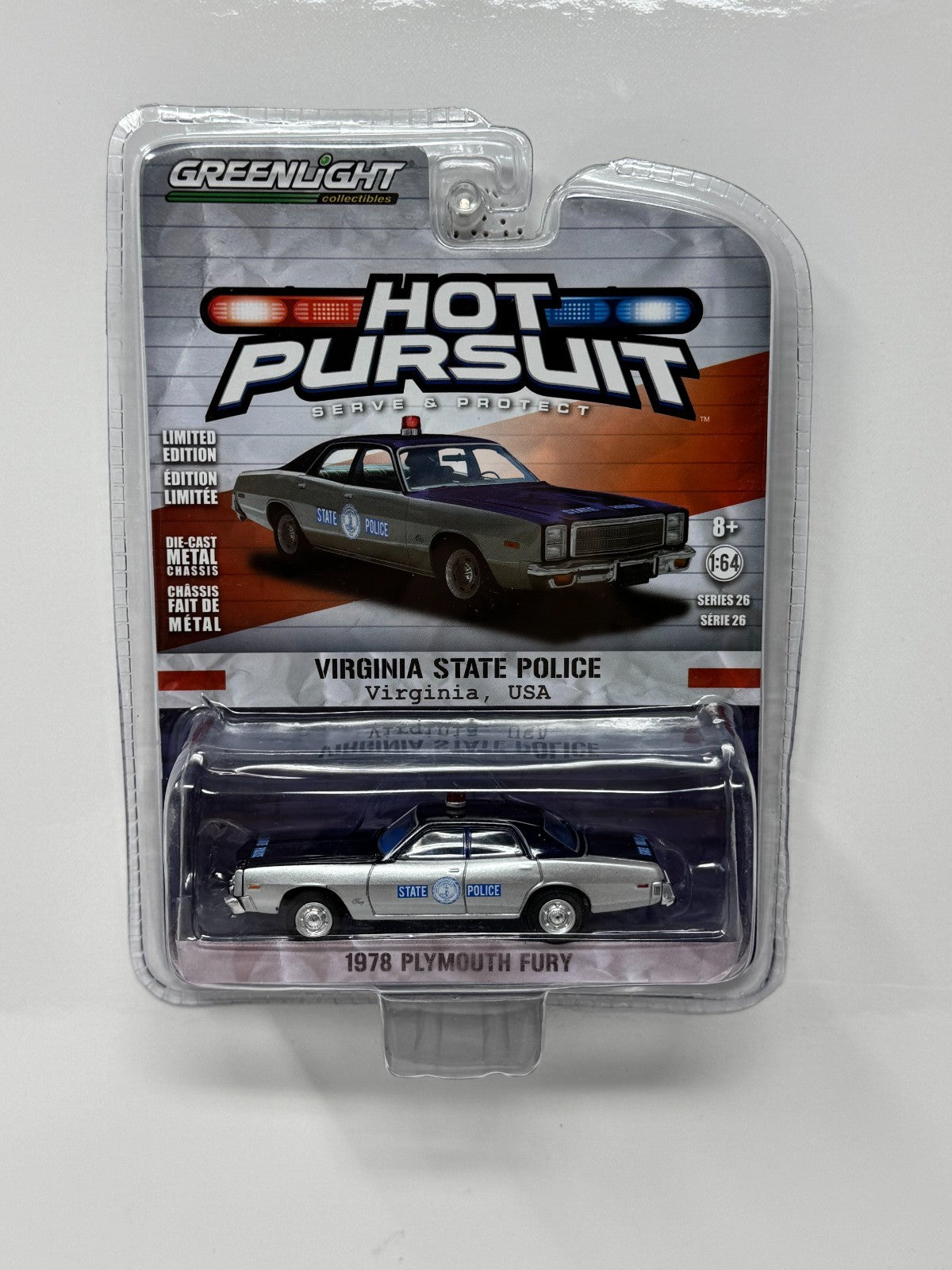 Greenlight Hot Pursuit 1978 Plymouth Fury Virginia State Police 1:64 Diecast