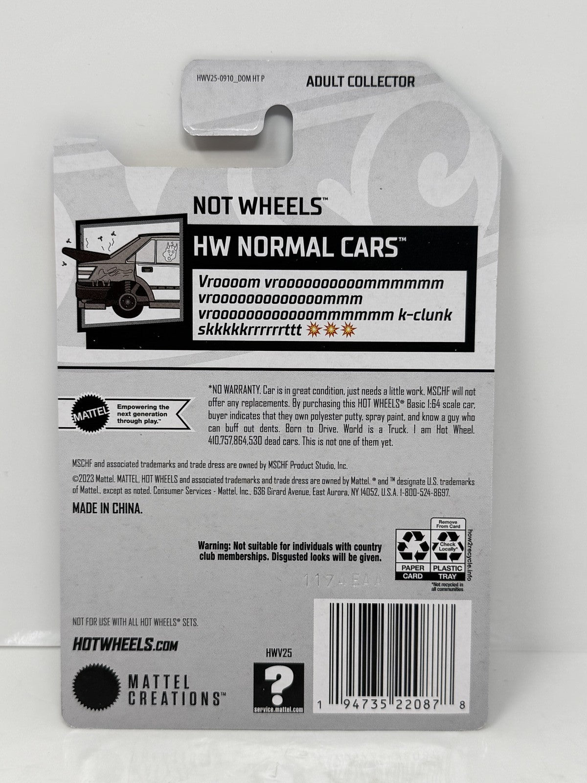 Hot Wheels x MSCHF Not Wheels HW Normal Cars 1:64 Diecast 2024 Mattel Creations