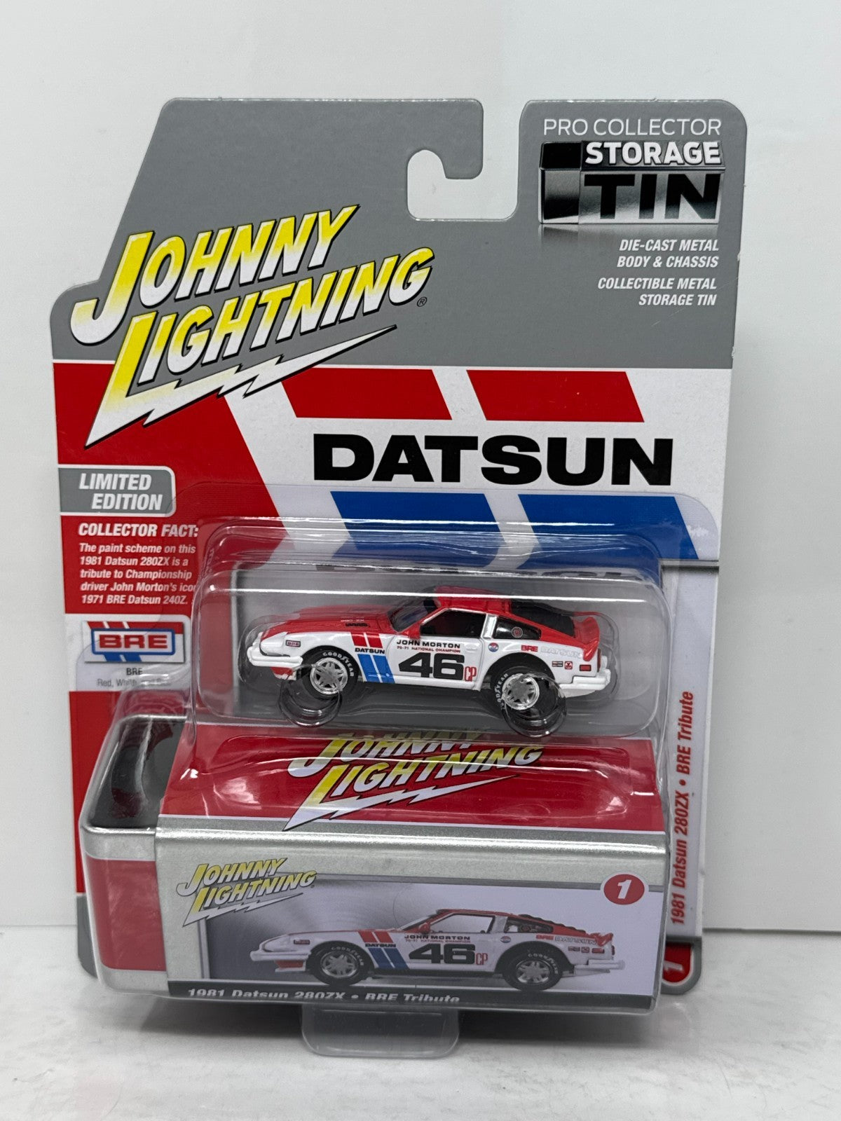 Johnny Lightning 1981 Datsun 280ZX Bre Tribute 1:64 Diecast White & Red