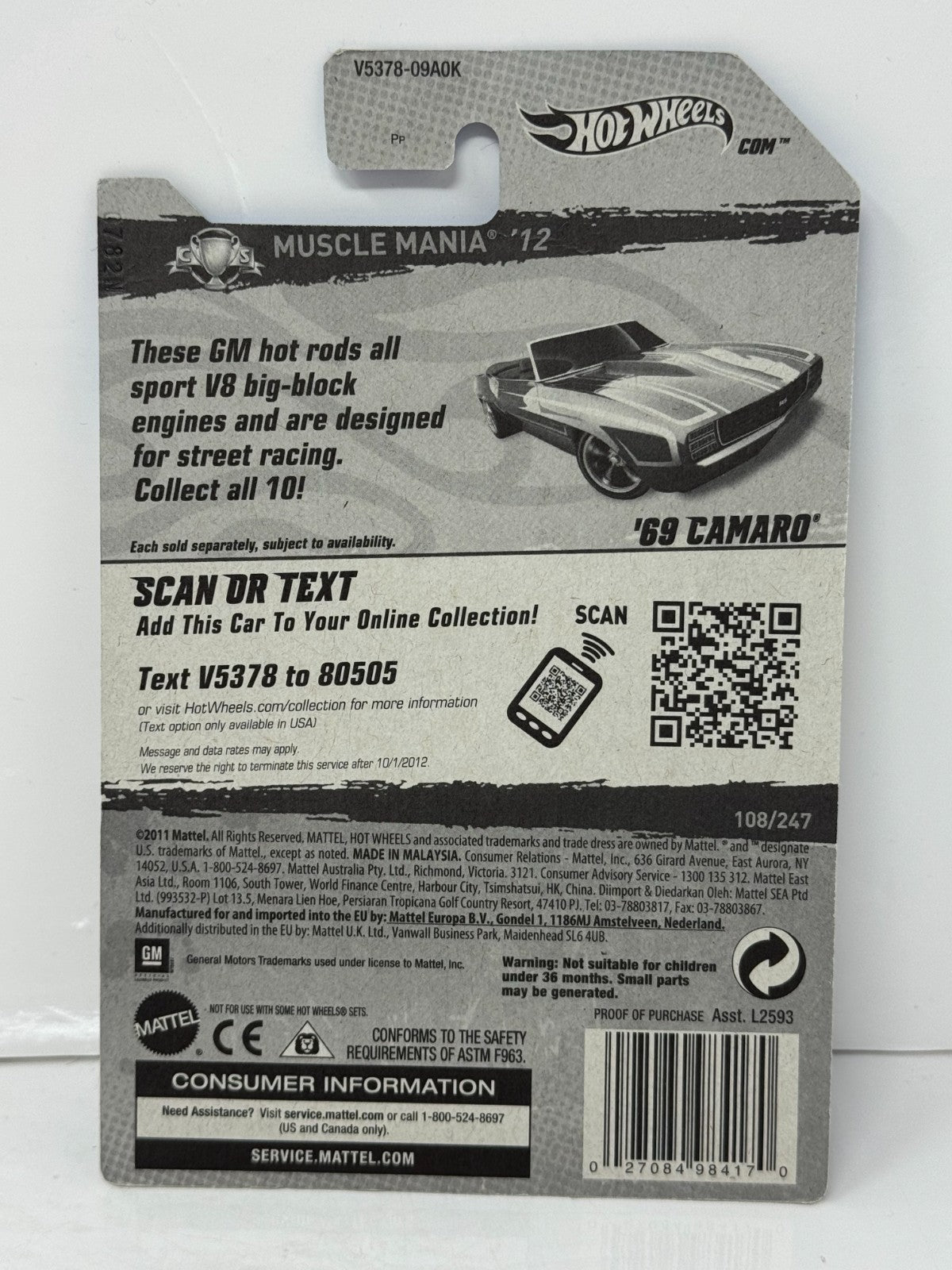 Hot Wheels Super Treasure Hunt 1969 Chevy Camaro Convertible 1:64 Diecast