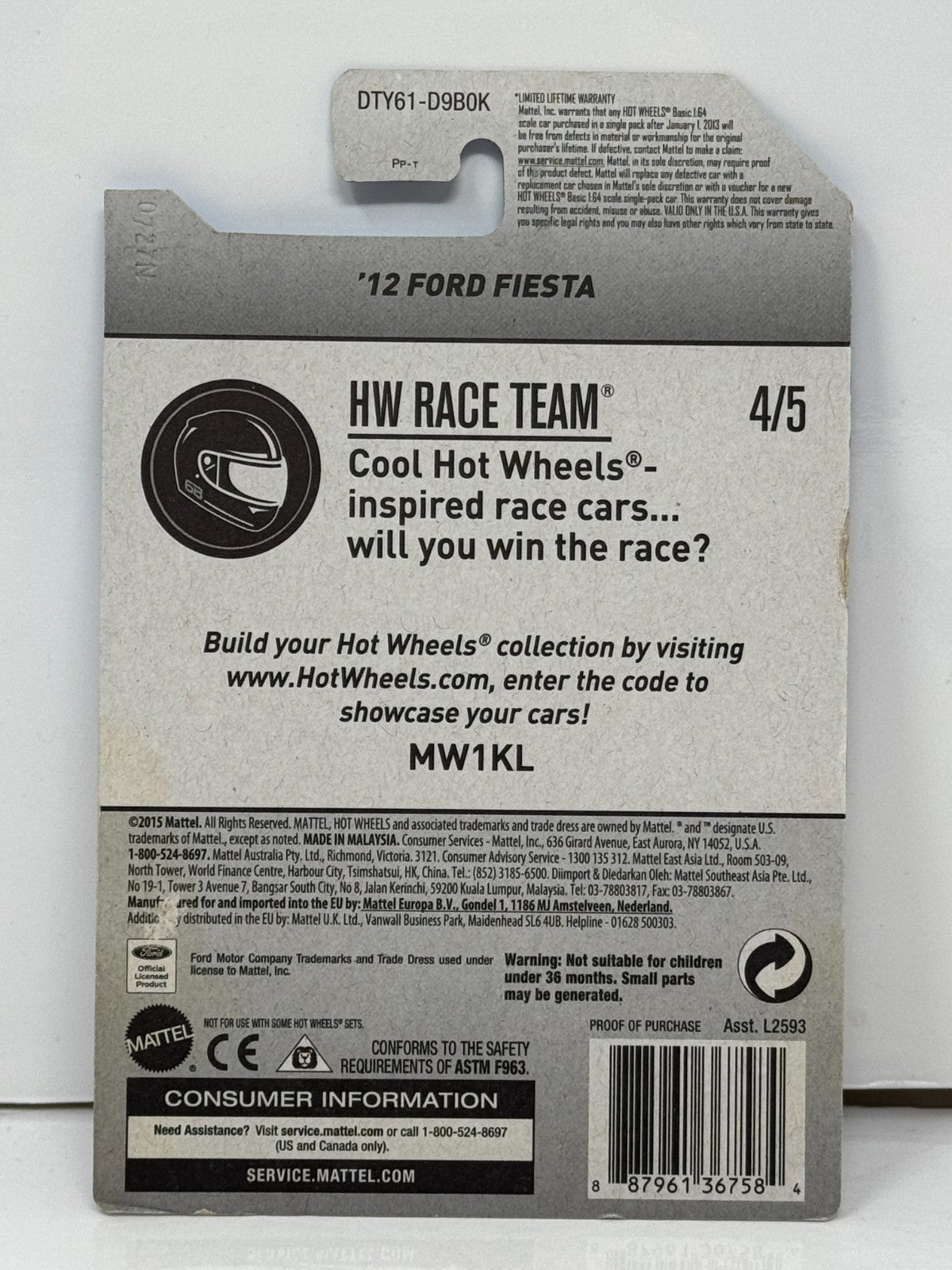 Hot Wheels Race Team 2012 Ford Fiesta 1:64 Diecast