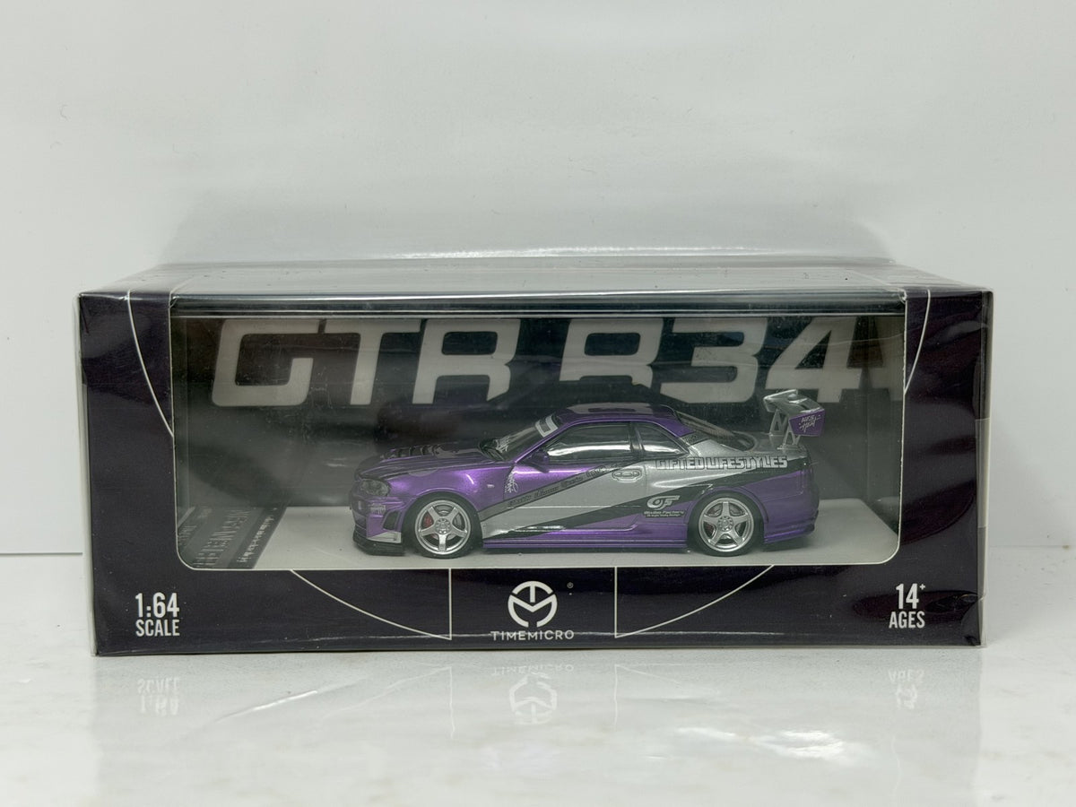 Time Micro Nissan Skyline GT-R R34 1:64 Diecast Purple Lace Boxed