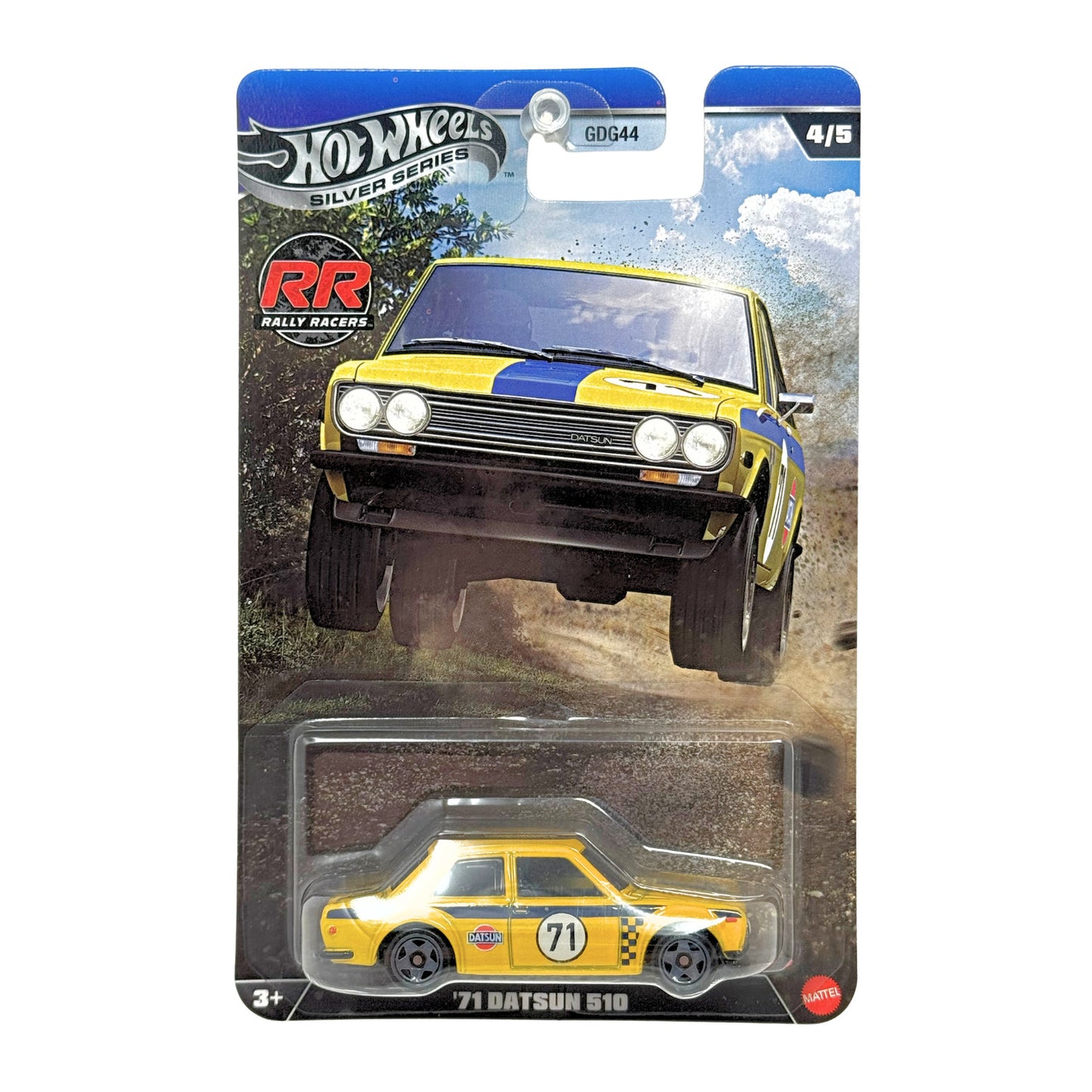 Hot Wheels Silver Series Rally Racers 1971 Datsun 510 1:64 Diecast Yellow