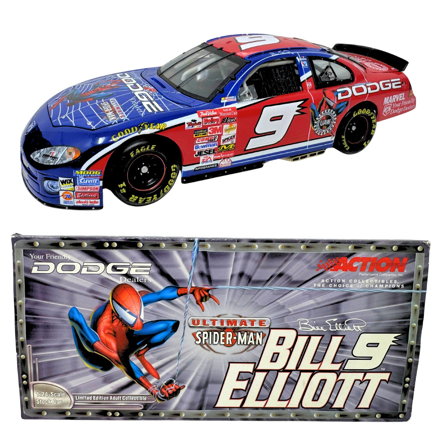 Action Nascar #9 Bill Elliott Spider-Man 2001 Dodge Intrepid R/T 1:24 Diecast