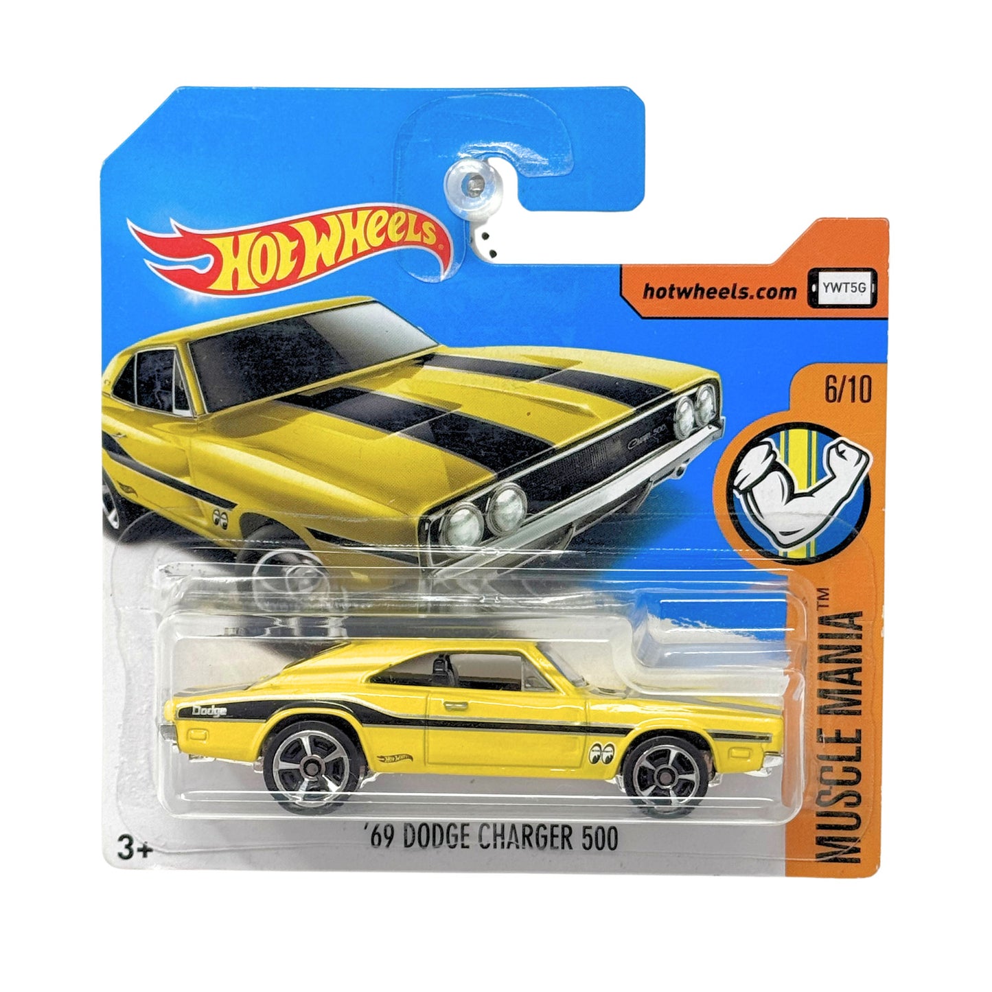 Hot Wheels Muscle Mania 1969 Dodge Charger 500 1:64 Diecast Short Card Yellow