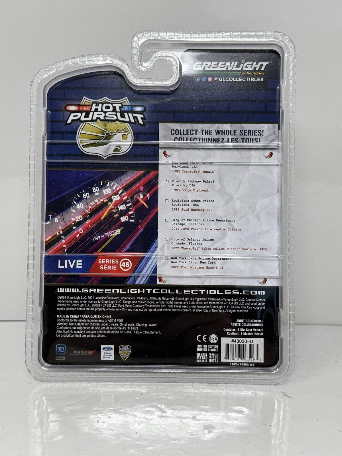 GreenLight Hot Pursuit 2019 Ford Police Interceptor Utility CHASE 1:64 Diecast