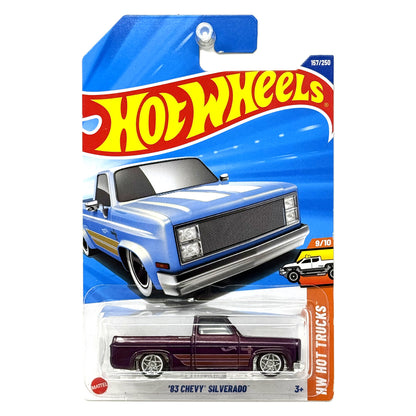 Hot Wheels Hot Trucks 1983 Chevy Silverado 1:64 Diecast Purple Custom Real Rider