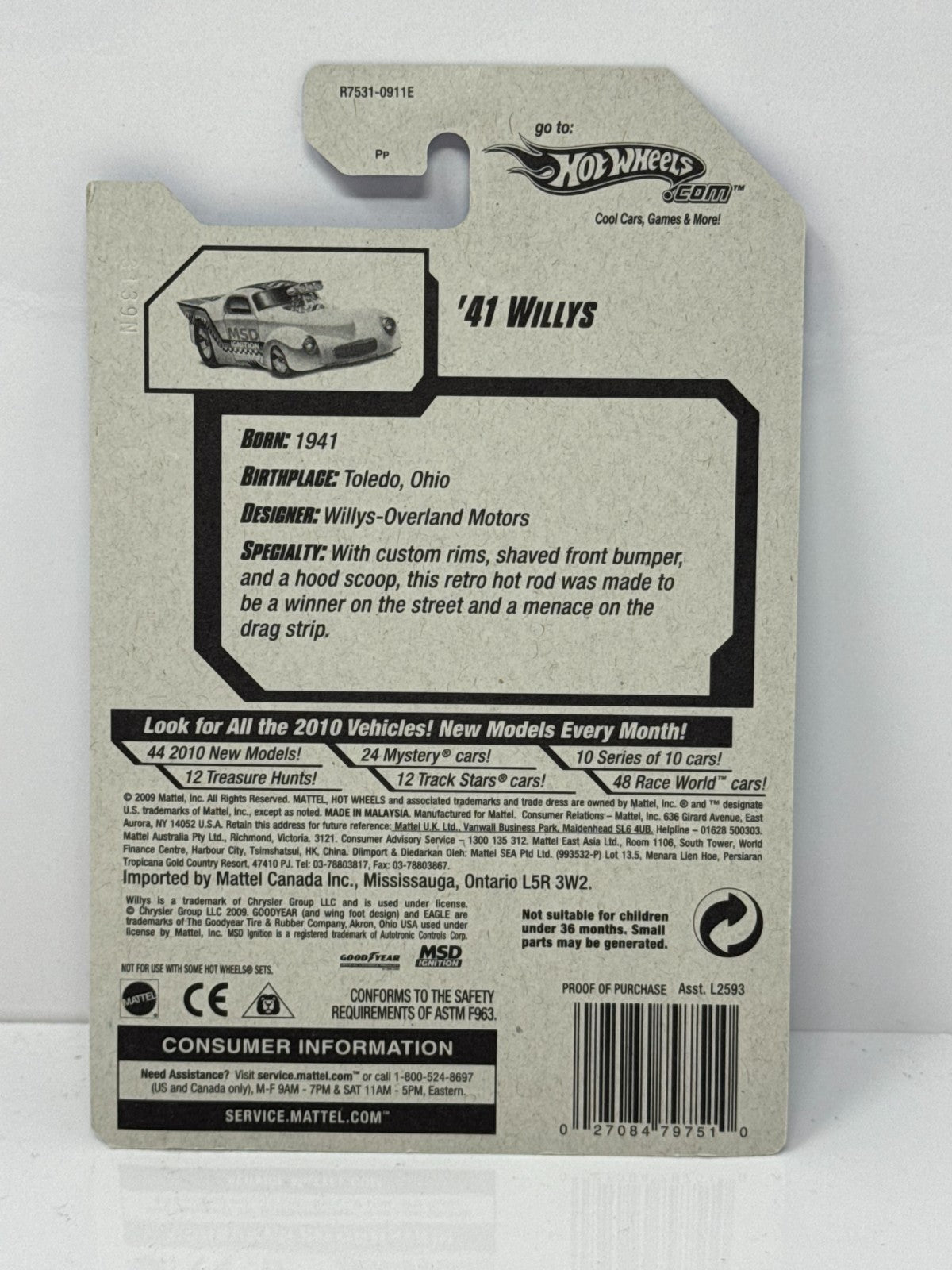 Hot Wheels 2010 HW Performance 1941 Willys Yellow 1:64 Diecast Factory Sealed