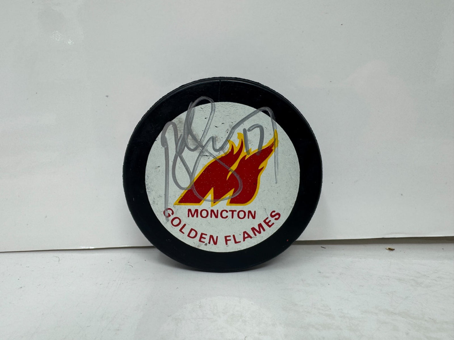 Bob Sweeney Moncton Golden Flames Signed NHL Autograph Puck Silver Auto