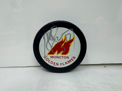 Bob Sweeney Moncton Golden Flames Signed NHL Autograph Puck Silver Auto
