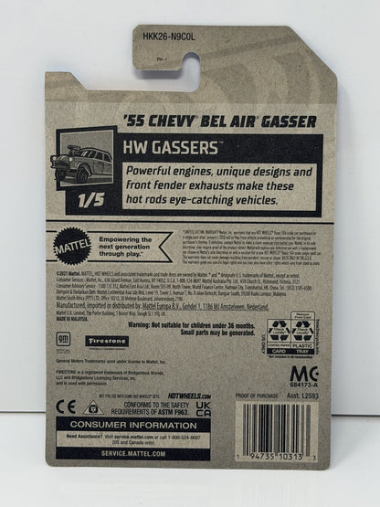 Hot Wheels HW Gassers 1955 Chevy Bel Air Gasser Blue 1:64 Diecast U.S. Card