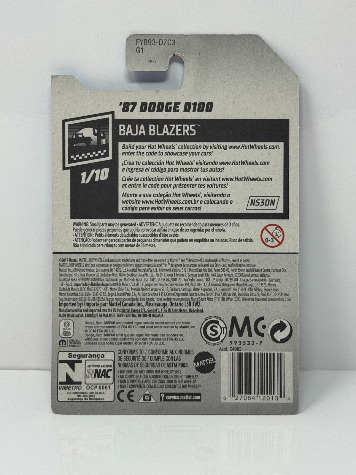Hot Wheels Baja Blazers 1987 Dodge D100 1:64 Diecast V2