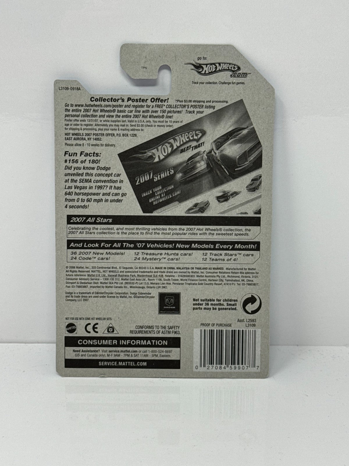 Hot Wheels All Stars Dodge Sidewinder 1:64 Diecast Factory Sealed