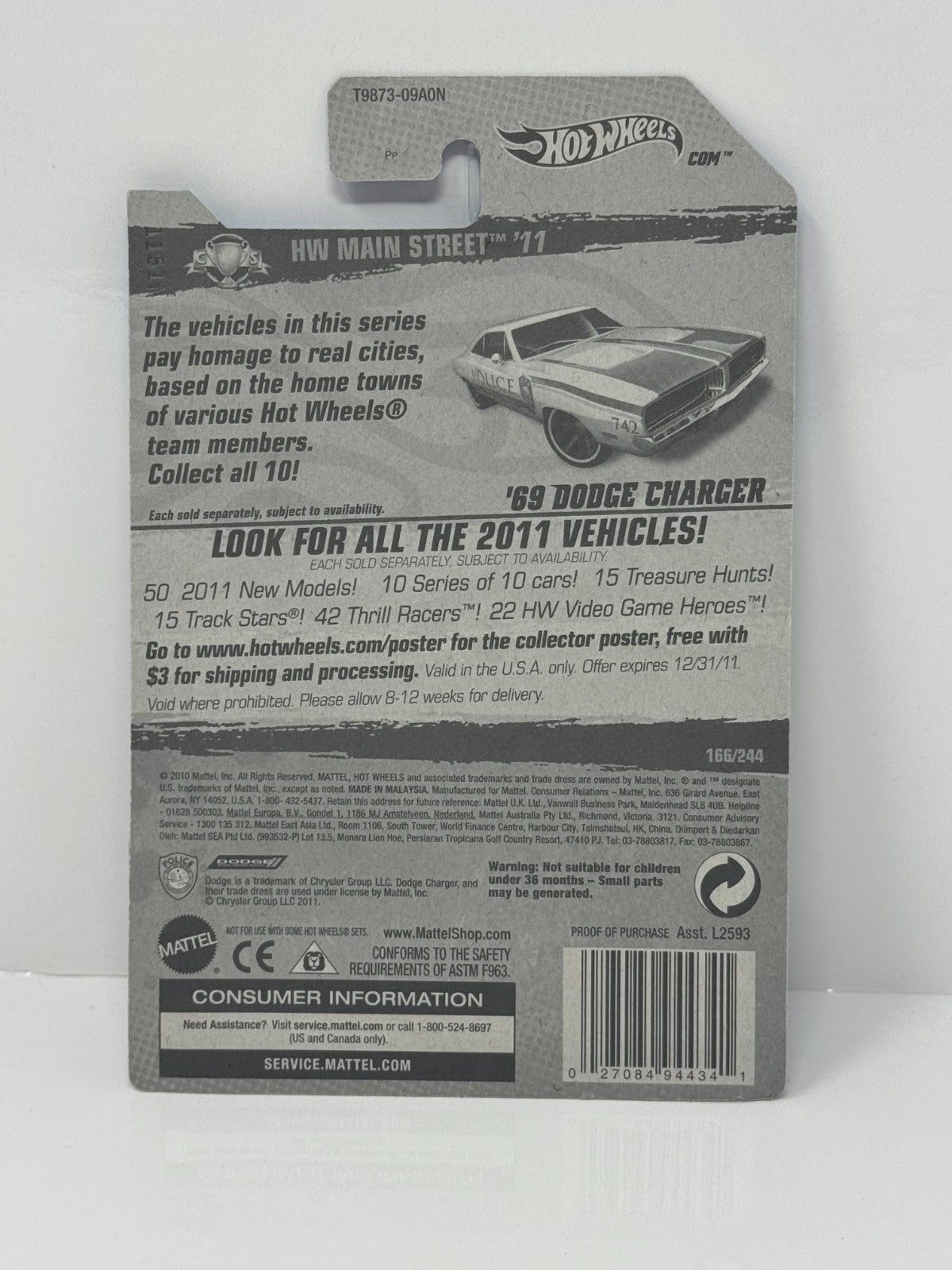 Hot Wheels Main Street 2011 Dodge Charger Police 1:64 Diecast