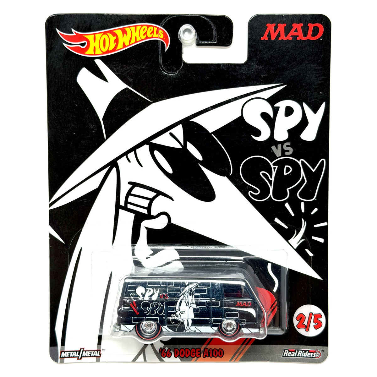 Hot Wheels MAD 1966 Dodge A100 Spy vs Spy Black 1:64 Diecast Real Riders