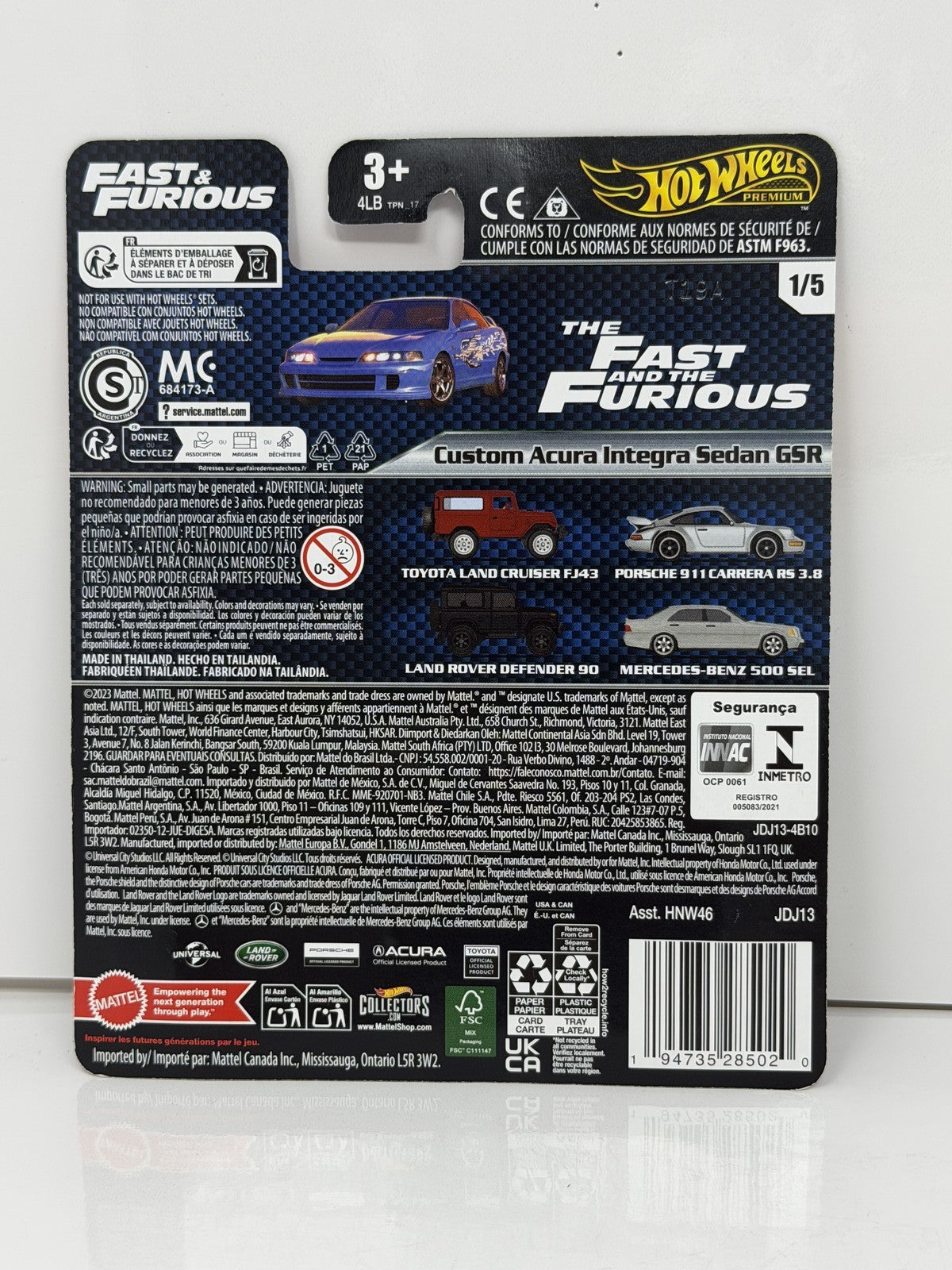 Hot Wheels Premium Fast & Furious Custom Acura Integra Sedan GSR 1:64 Diecast