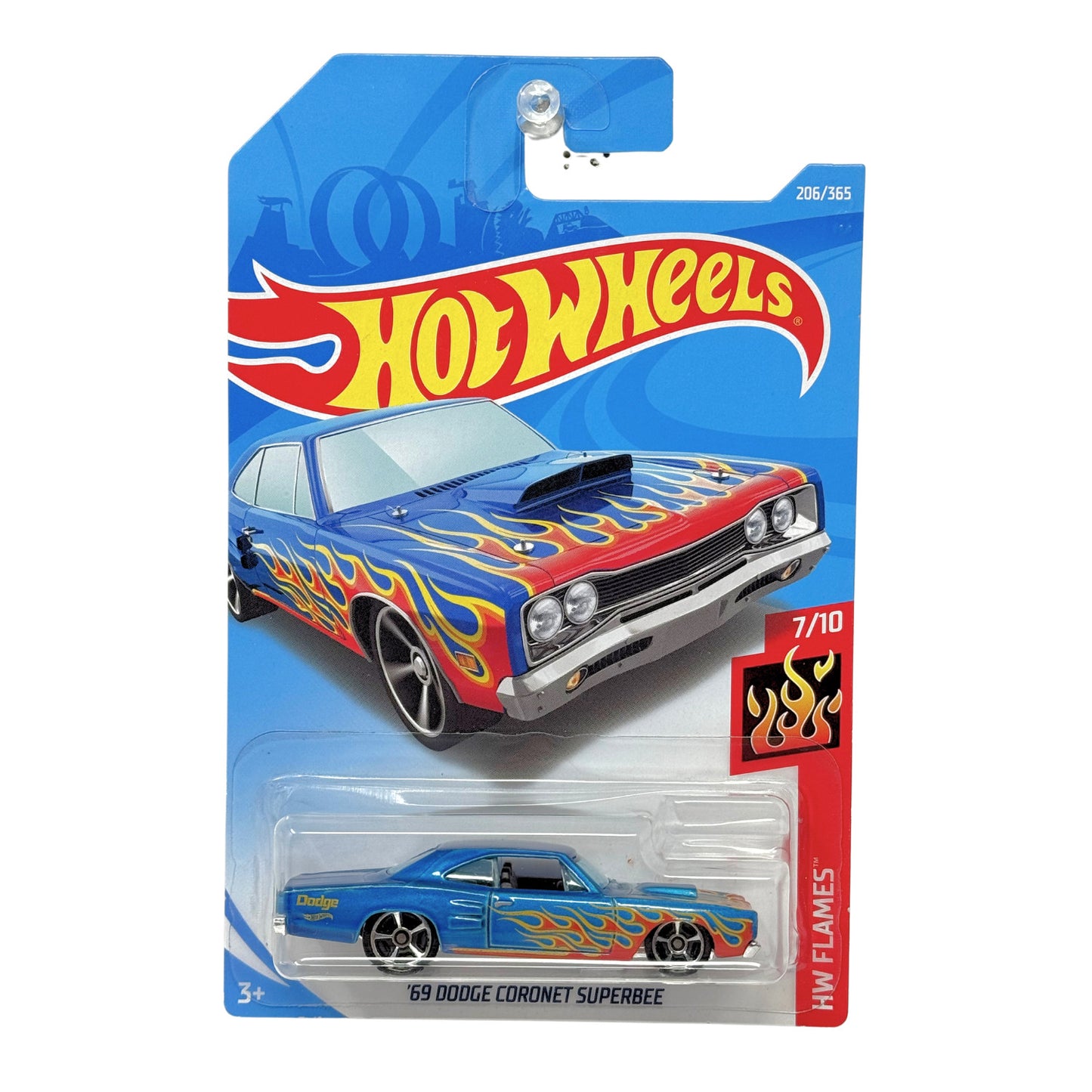 Hot Wheels Flames 1969 Dodge Coronet Super Bee 1:64 Diecast Blue V2