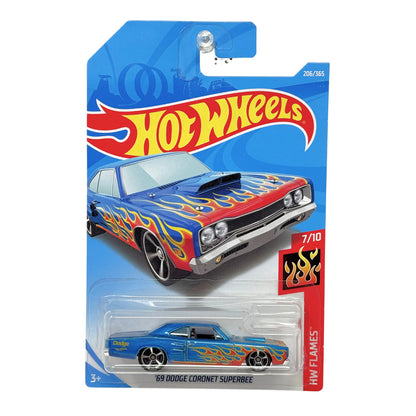 Hot Wheels Flames 1969 Dodge Coronet Super Bee 1:64 Diecast Blue V2