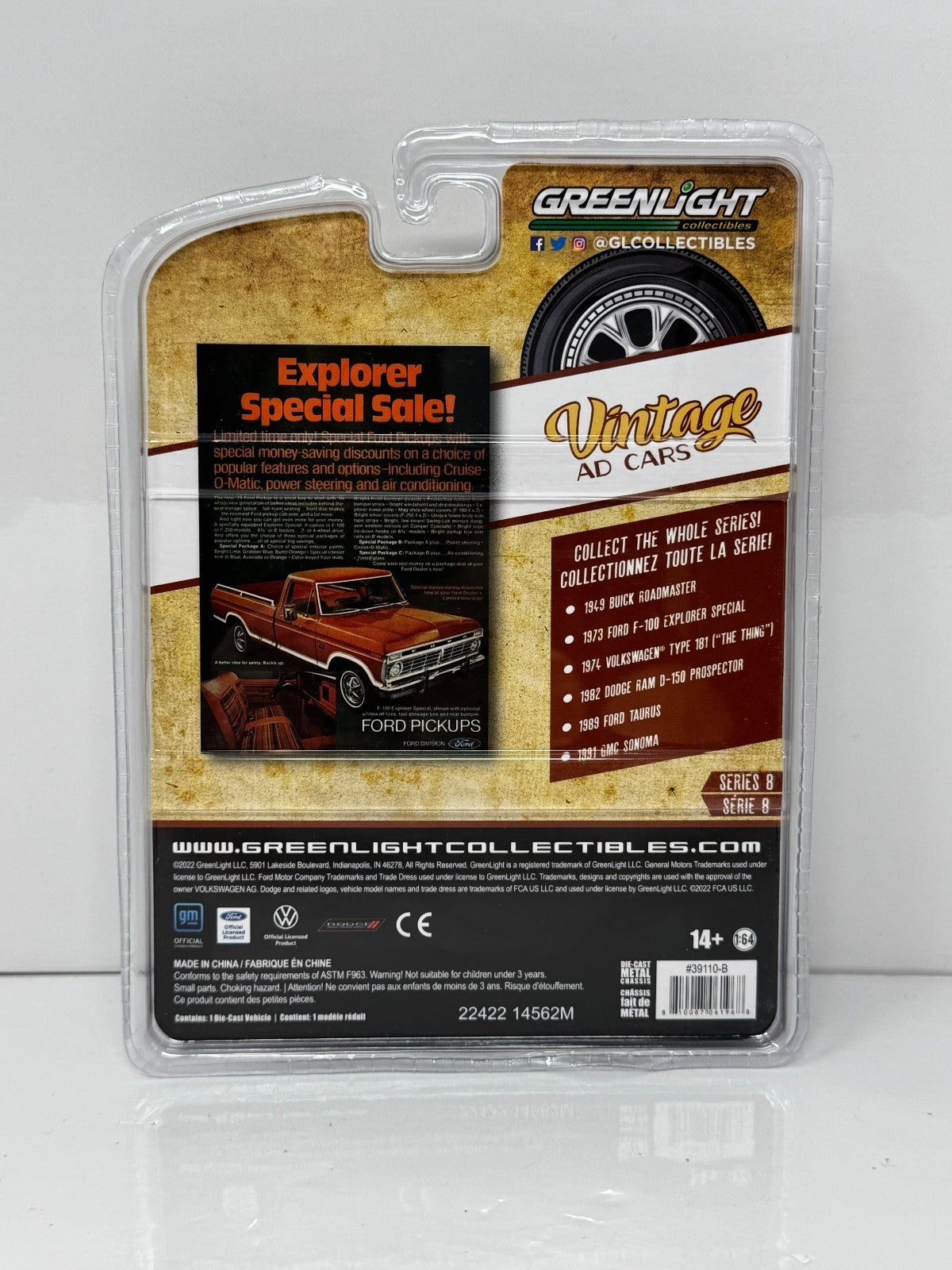 Greenlight Vintage Ad Cars 1973 Ford F-100 Explorer 1:64 Diecast