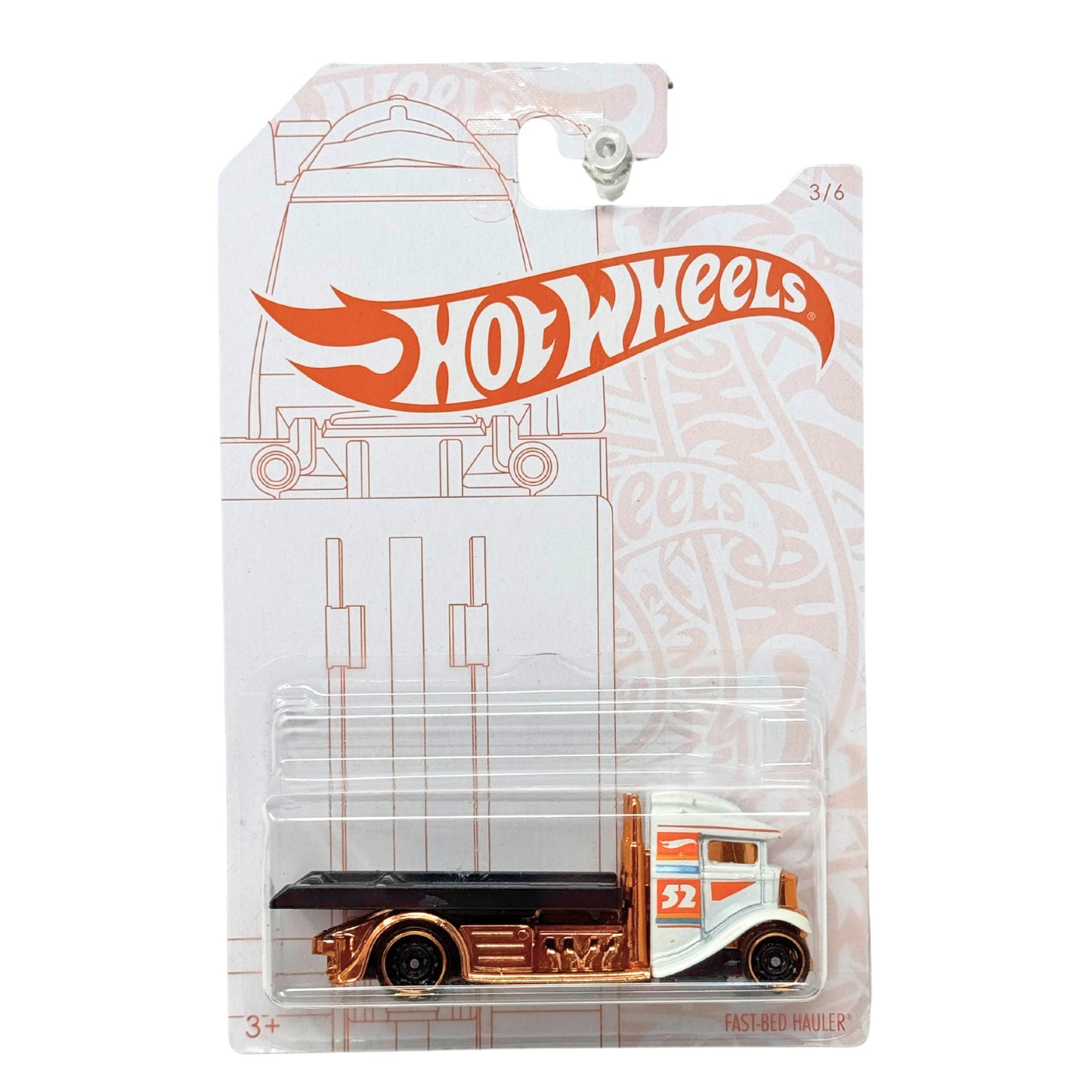 Hot Wheels White & Orange Fast-Bed Hauler 1:64 Diecast