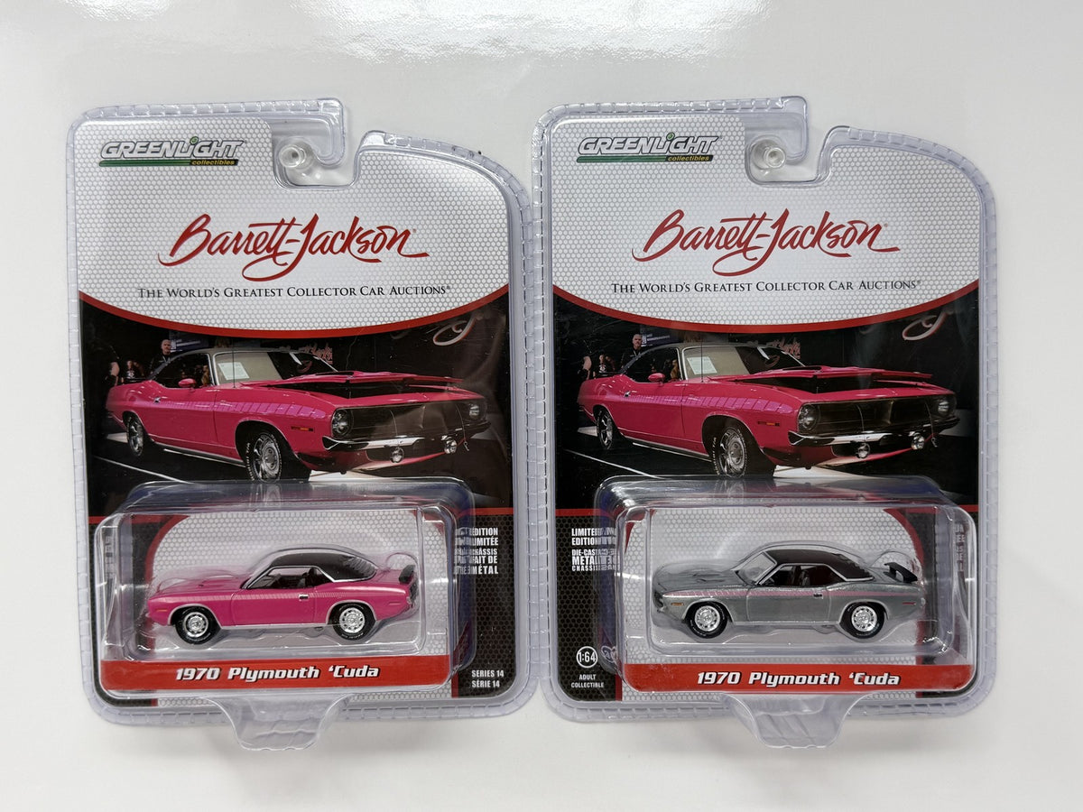 GreenLight Barrett-Jackson 1970 Plymouth Cuda RAW CHASE & Regular 1:64 Diecast