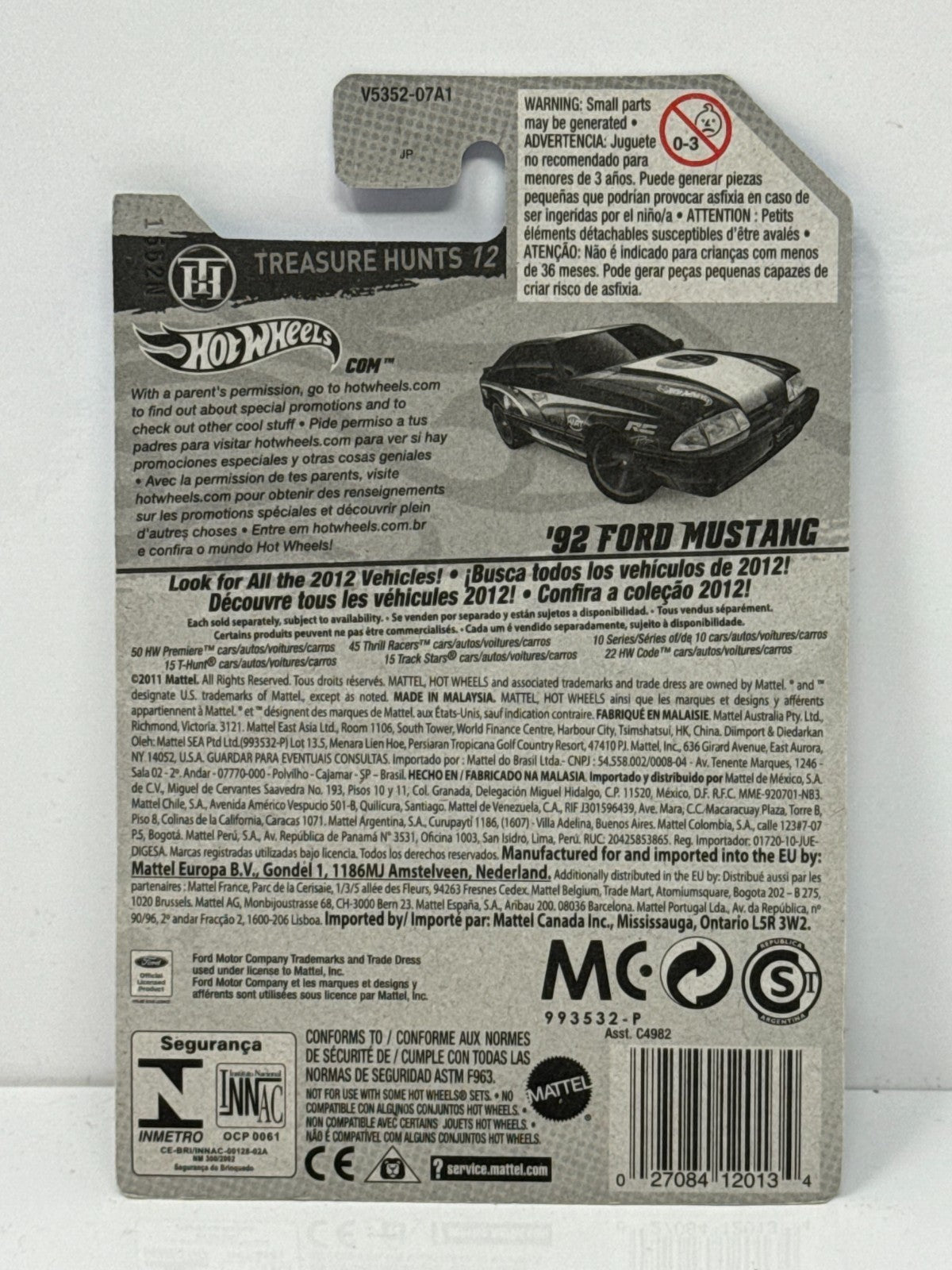 Hot Wheels Treasure Hunts '12 1992 Ford Mustang 1:64 Diecast