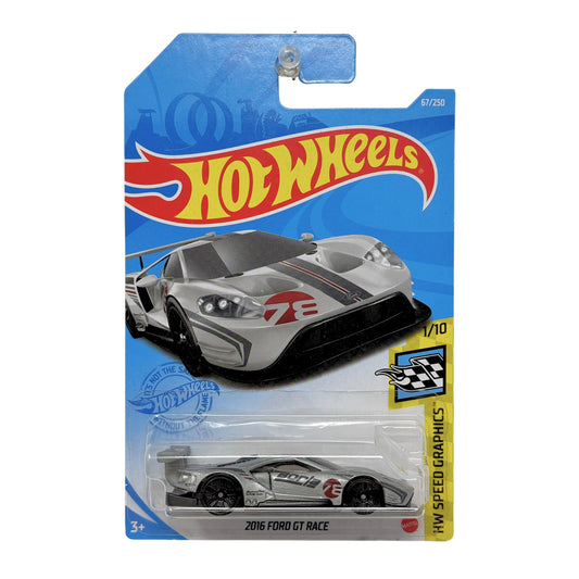 Hot Wheels Speed Graphics 2016 Ford GT Race 1:64 Diecast Silver
