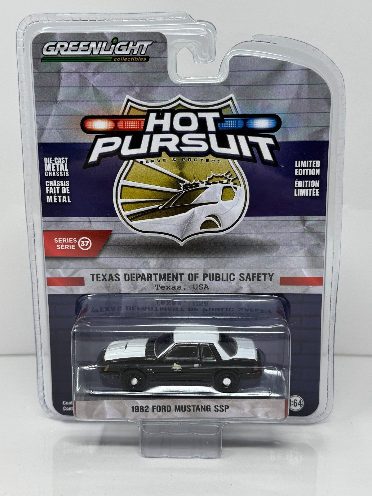 Greenlight Hot Pursuit 1982 Ford Mustang SSP Texas DPS 1:64 Diecast