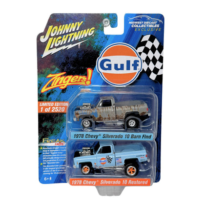 Johnny Lightning Gulf 1978 Chevrolet Silverado Barn Find & Restored 1:64 Diecast