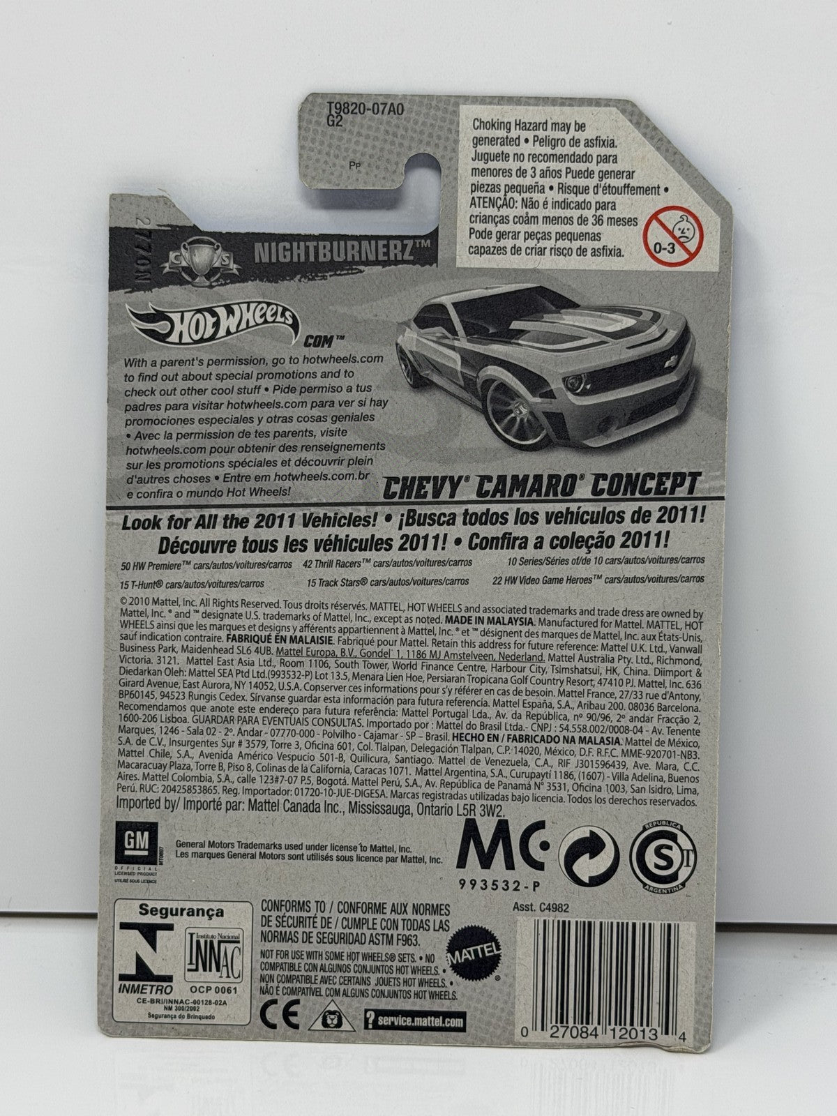 Hot Wheels Nightburnerz Chevrolet Camaro Concept 1:64 Diecast Blue