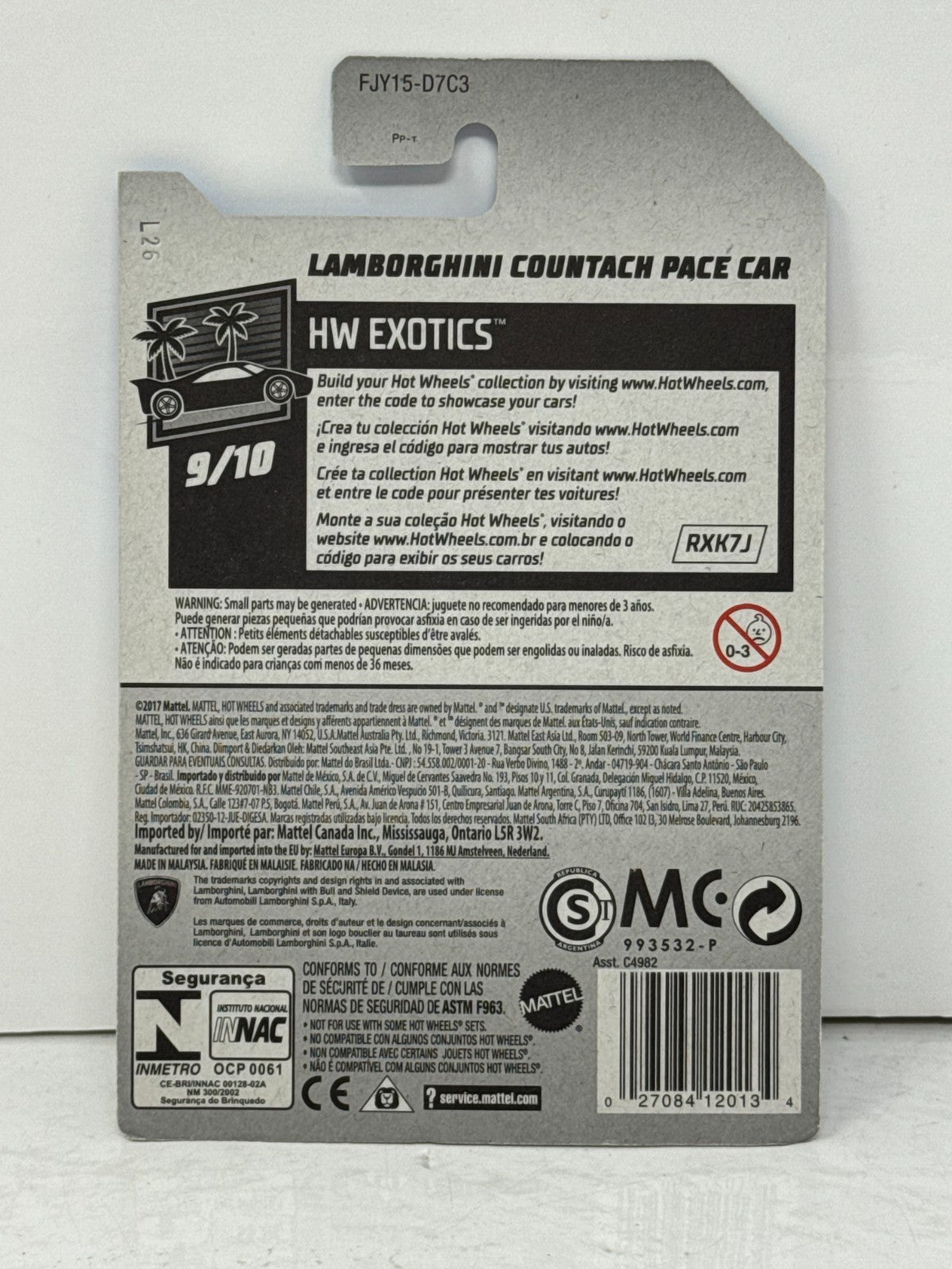 Hot Wheels Exotics Lamborghini Countach Pace Car 1:64 Diecast