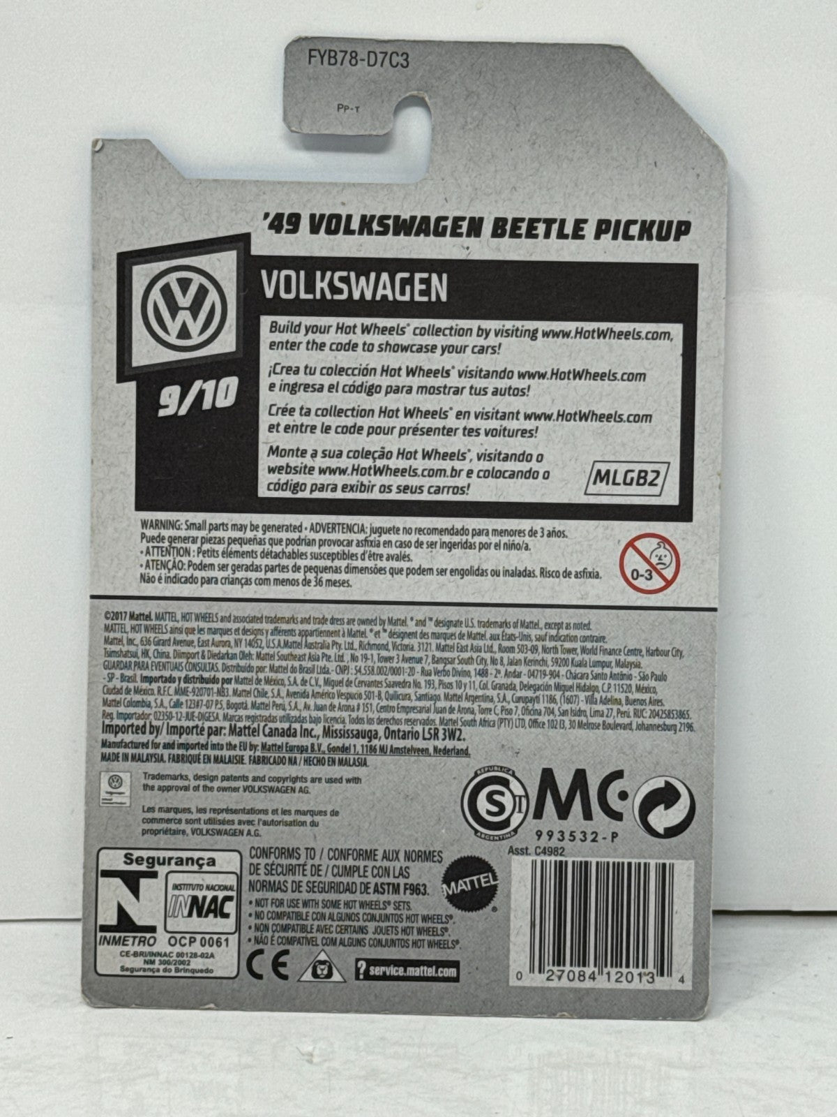 Hot Wheels Volkswagen Series 1949 Volkswagen Beetle Pickup 1:64 Diecast